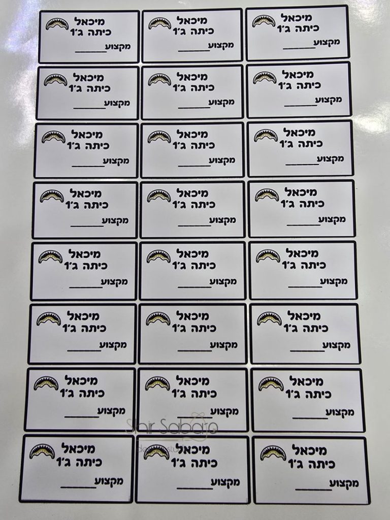 מדבקות שם וכיתה מדבקות לילד עם שם וכיתה מדבקות עם שם הילד והכיתה