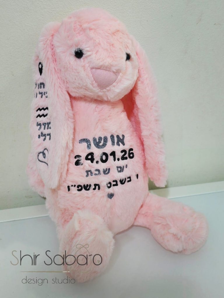 ארנב עם תעודת לידה ארנב עם פרטי לידה של התינוק תעודת לידה מעוצבת לתינוק